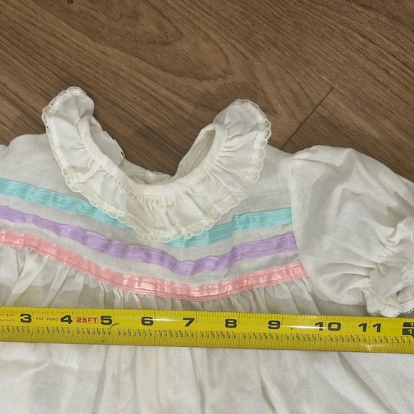 VTG 80s WINNIE THE POOH FLORAL‎ EYELET SEARS PRARIE BIB DRESS 12m 26-31lbs USA - Picture 13 of 16